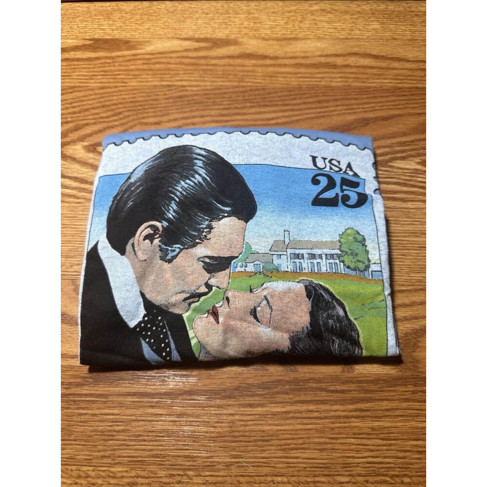 Vintage Gone With The Wind Poster Stamp T-Shirt 1990 USPS NOS Blue Men’s Size L - Picture 7 of 7
